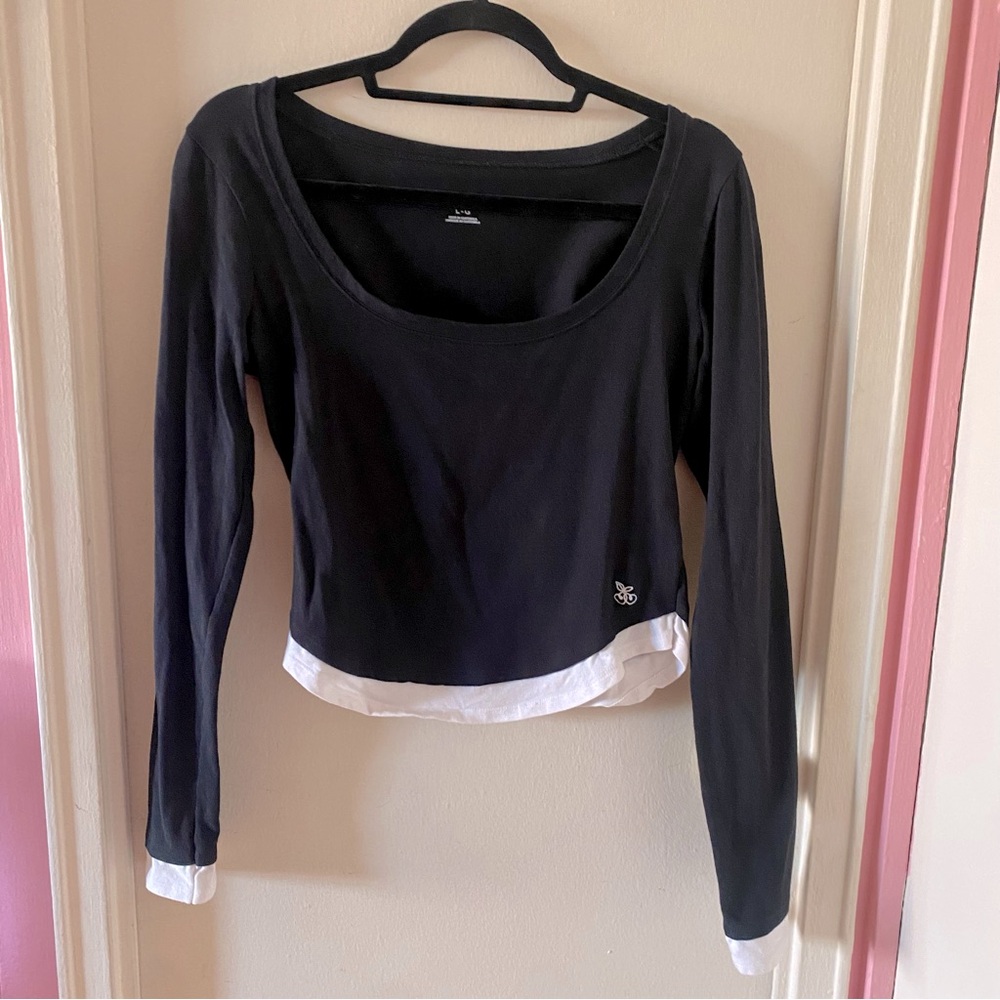 Urban Outfitters Out From Under Black Low Cut Long Sleeve Top w White Trim